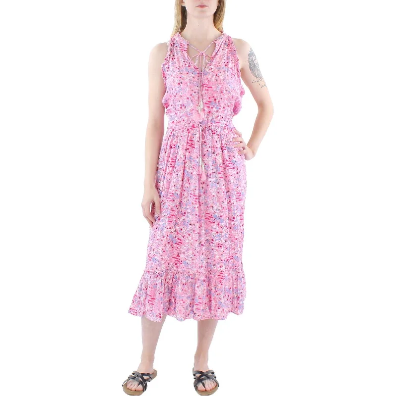 Black Tape_ Womens Plus Boho Floral Midi Dress