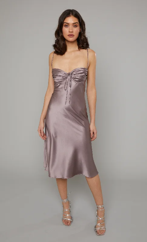 Best Deals Mauve Pink Tuck Cup Midi Slip Dress