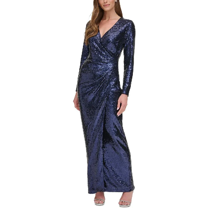 DKNY Womens Sequined Full Length Evening Dress