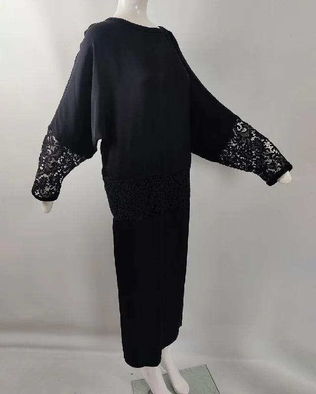 Stock Clearance Gianni Versace Vintage Black Silk & Lace Batwing Dress, A/W 1985