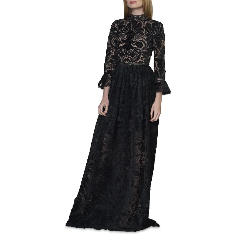 ML Monique Lhuillier Womens Velvet Burnout Evening Dress