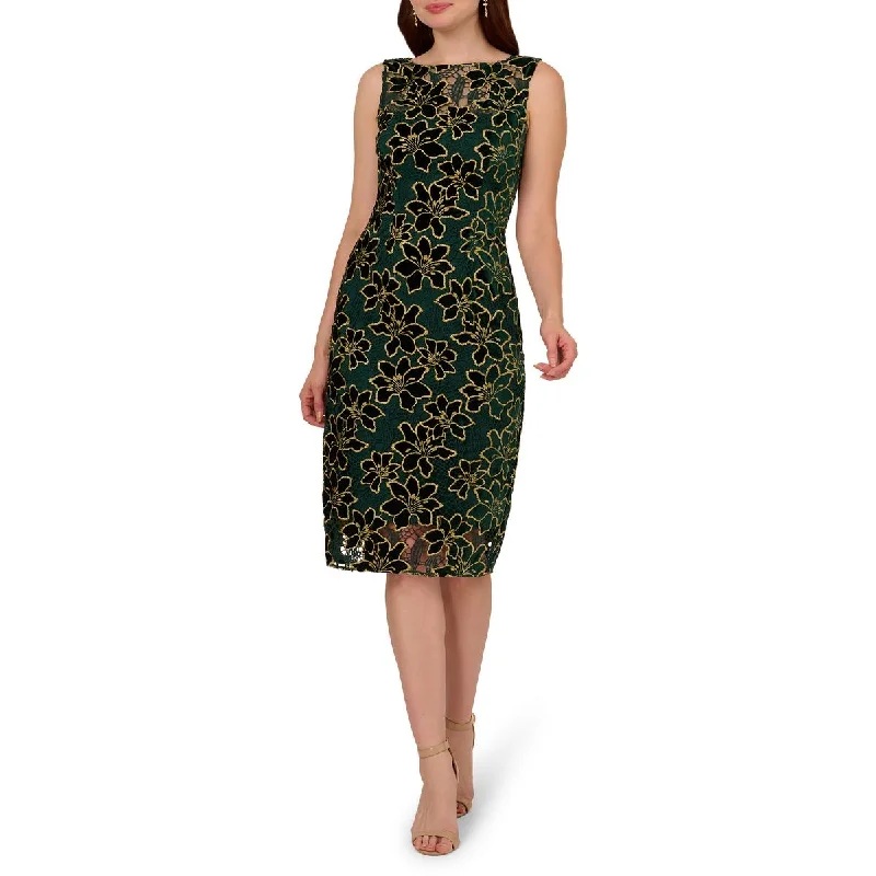 Adrianna Papell Womens Floral Metallic Cocktail And Party Dress