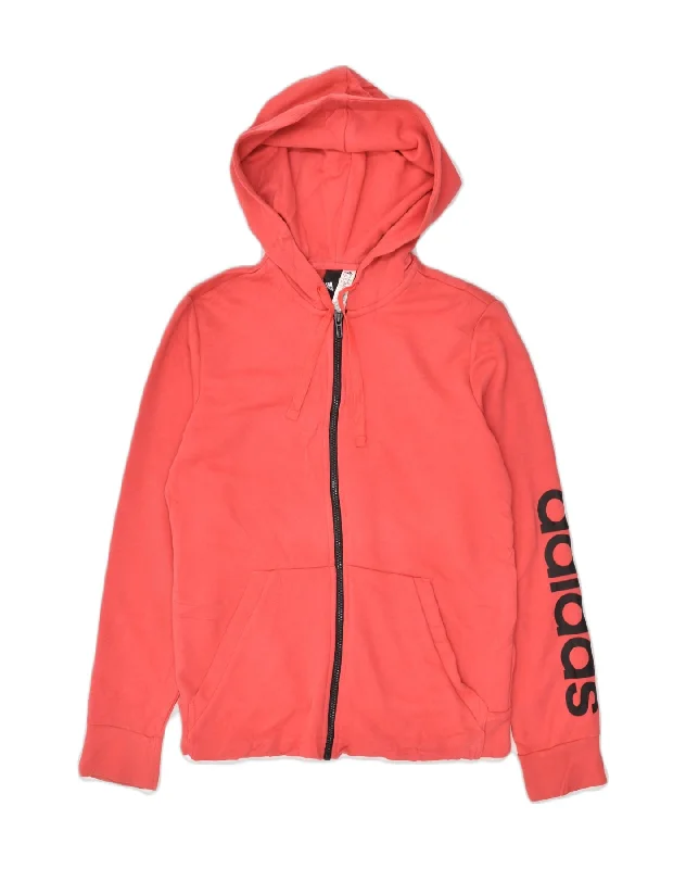 Fantastic Offers ADIDAS Womens Graphic Zip Hoodie Sweater UK 14 Medium Pink Cotton