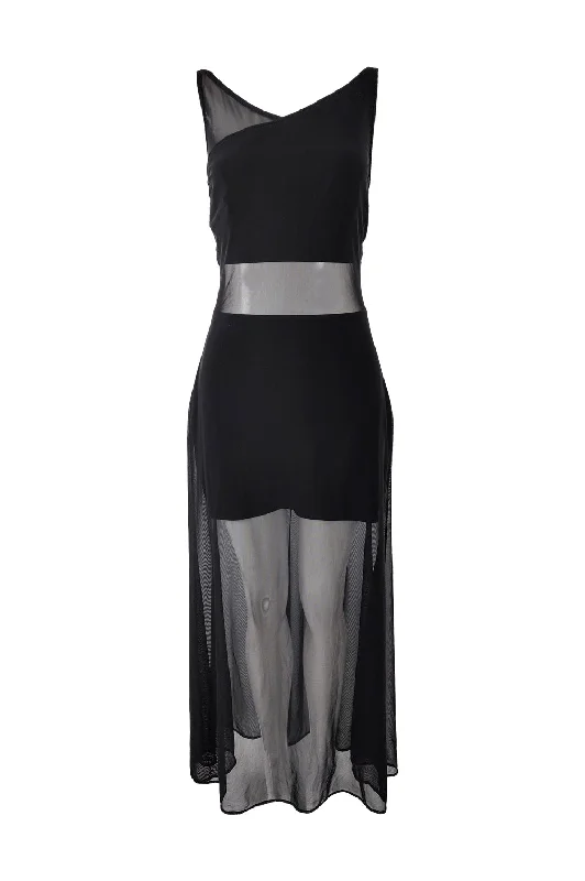 Incredible Offers Tadashi Vintage Black Mesh Cut Out Evening Gown, 1980s