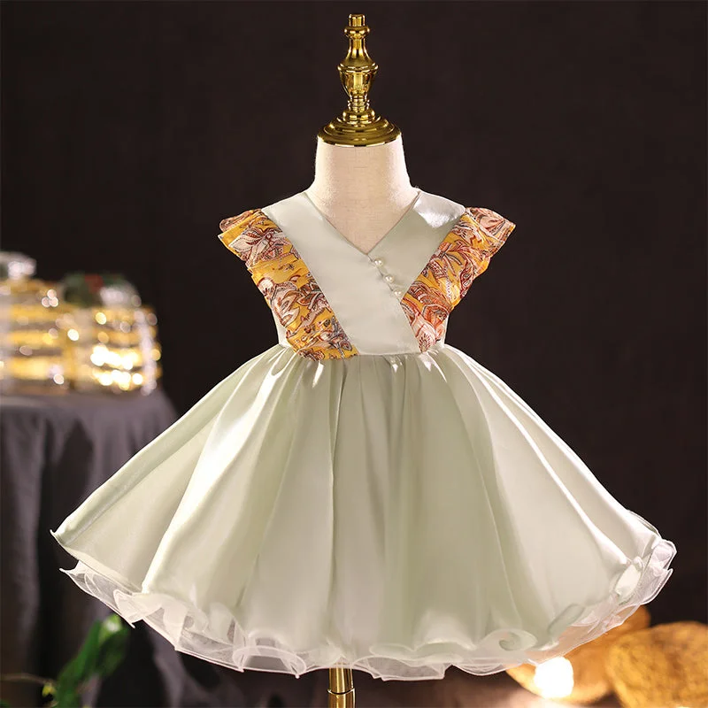 Exclusive Online Offer Flower Girl Dress Toddler Birthday Party Elegant V-neck Beaded Bow Princess Dress