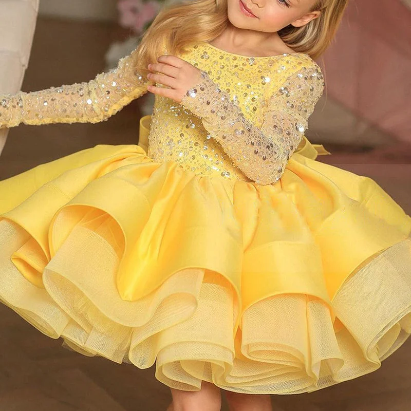 Savings Alert Baby Girl Bowknot Fluffy Sequin Long Sleeve Birthday Party Princess Dress Savings Alert Baby Girl Bowknot Fluffy Sequin Long Sleeve Birthday Party Princess Dress