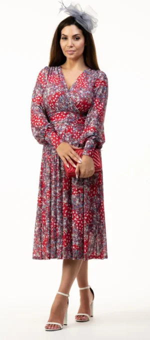 Reduced Prices Vanessa Red Floral Midi Dress