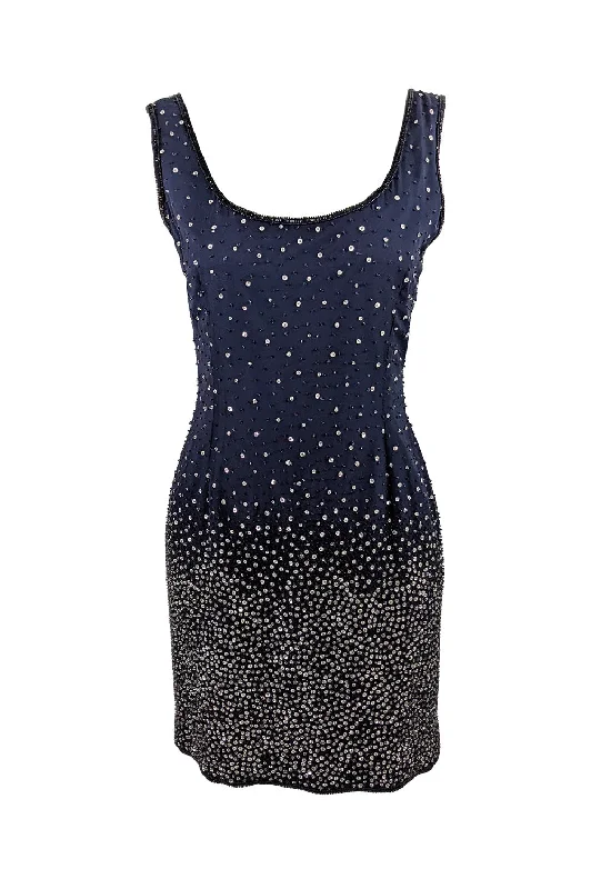 Super Bargain Escada Couture Vintage Blue Beaded Silk Party Dress, 1990s