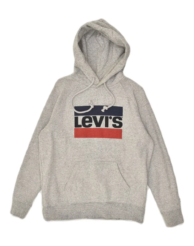 Best Bargains LEVI'S Womens Graphic Hoodie Jumper UK 14 Medium Grey Cotton