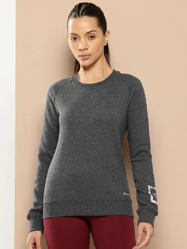 Alcis Women Charcoal Grey Printed Sweatshirt