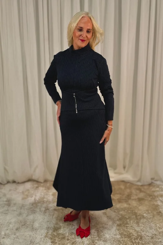 Limited Time Offer Kayla High Neck Pinstripe Dress In Navy