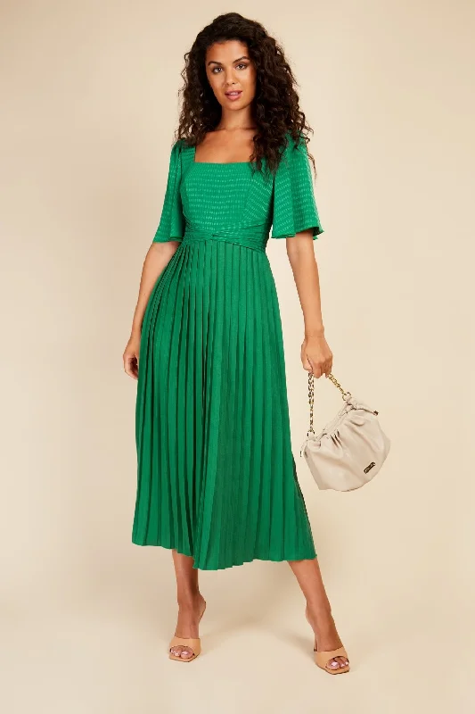 Savings Alert Little Mistress Green Check and Pleated Hem Midaxi Dress