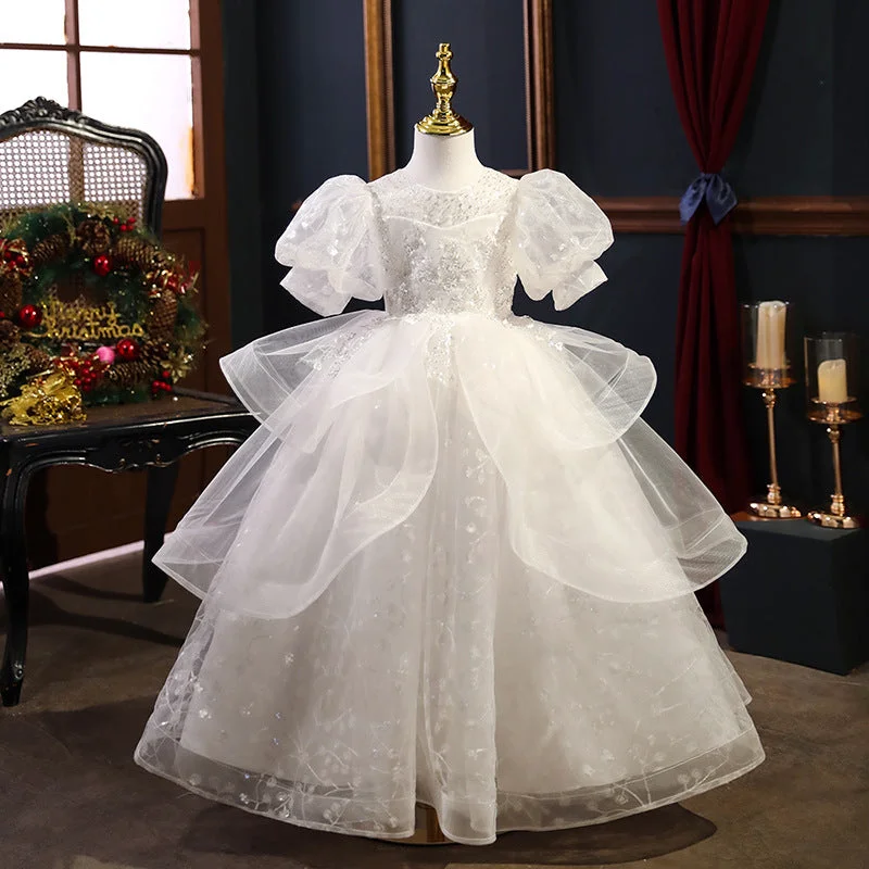 Savings Spectacular First Communion Dress Girls Birthday Party Dress White Elegant Sequin Formal Princess Dress