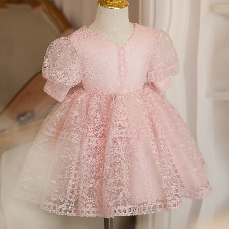 Steals and Deals Girl Christmas Dress Toddler Prom Dress Girl Summer Princess Dress Pink Lace Puff Sleeve Dress