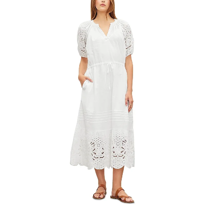 VELVET BY GRAHAM & SPENCER Womens Eyelet Puff Sleeve Midi Dress