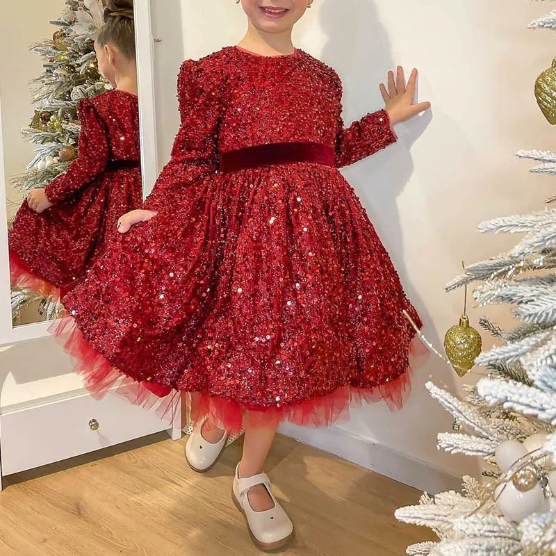 Price Rollback Girl Christmas Dress Toddler Girl Dress Cute Wine Red Sequins Long sleeve Birthday Party Dress Price Rollback Girl Christmas Dress Toddler Girl Dress Cute Wine Red Sequins Long sleeve Birthday Party Dress