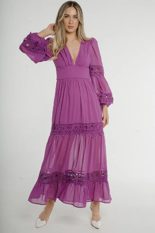 Epic Deals Holly Long Sleeve Maxi Dress In Purple