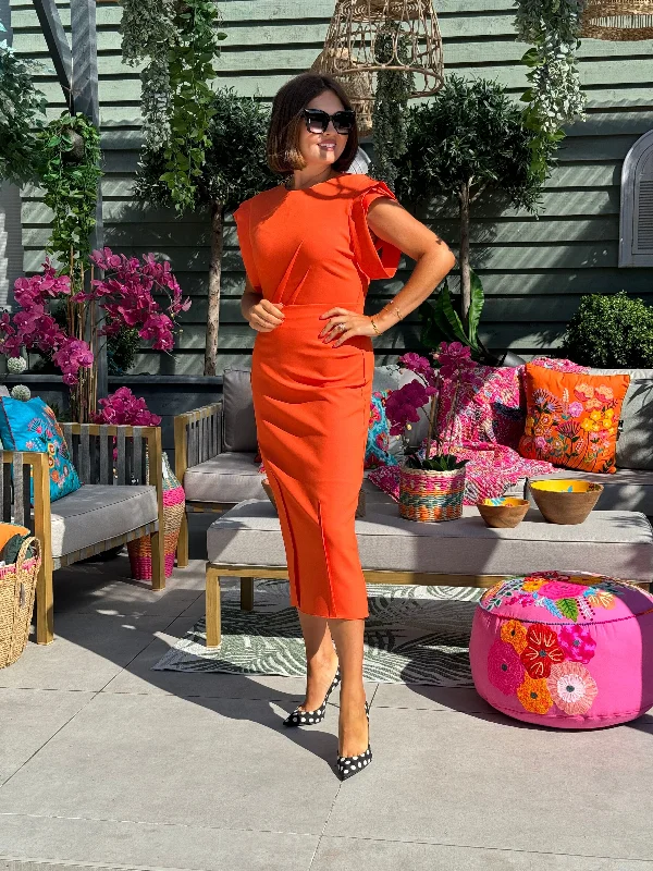Hurry In Kayla Shoulder Detail Dress In Orange