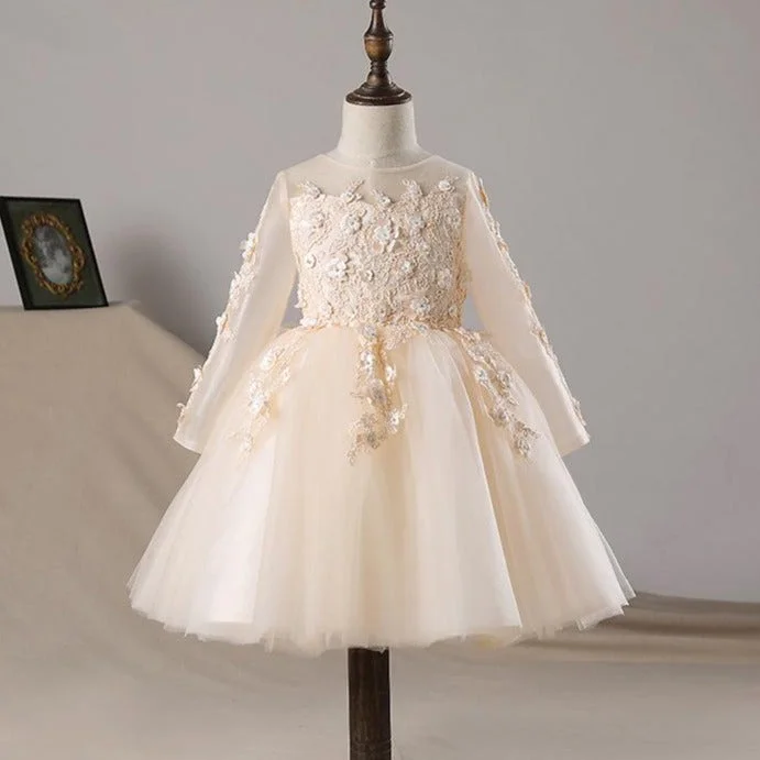 Super Deal Girls Pageant Dresses Baby Girl Long Sleeve Embroidered Puffy Formal Princess Dress
