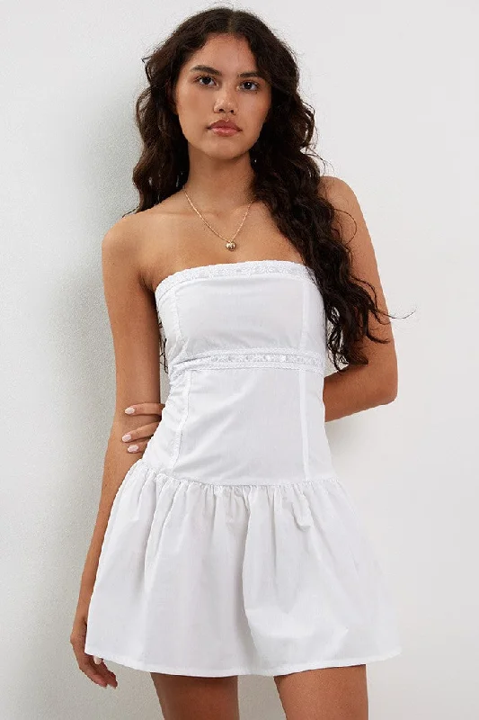 Shop and Save Motel Rocks Faelyn Bandeau Dress in Poplin White
