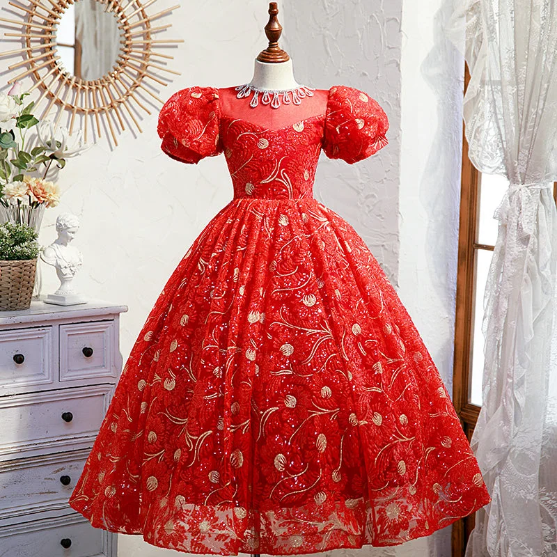 Special Price Little Girl Dream Children Pageant Red Sequins Wedding Princess Communion Dress