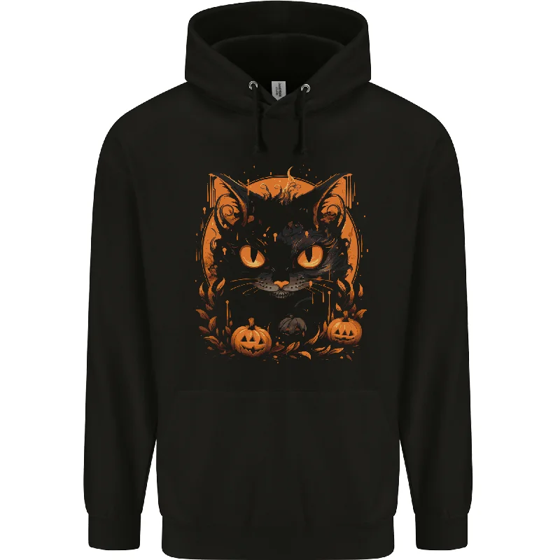 Big Savings Halloween Cat With Pumpkins Mens 80% Cotton Hoodie