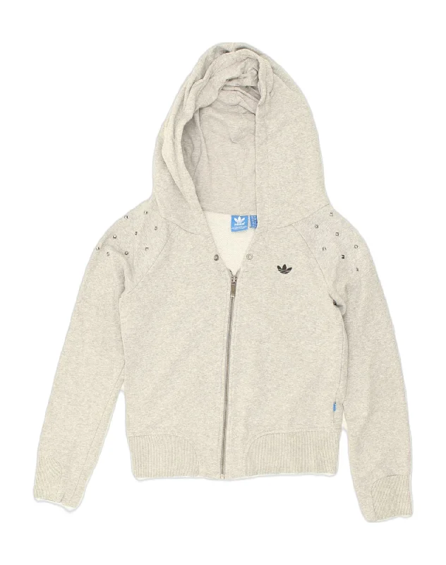 Limited Time ADIDAS Womens Zip Hoodie Sweater UK 12 Medium Grey Cotton