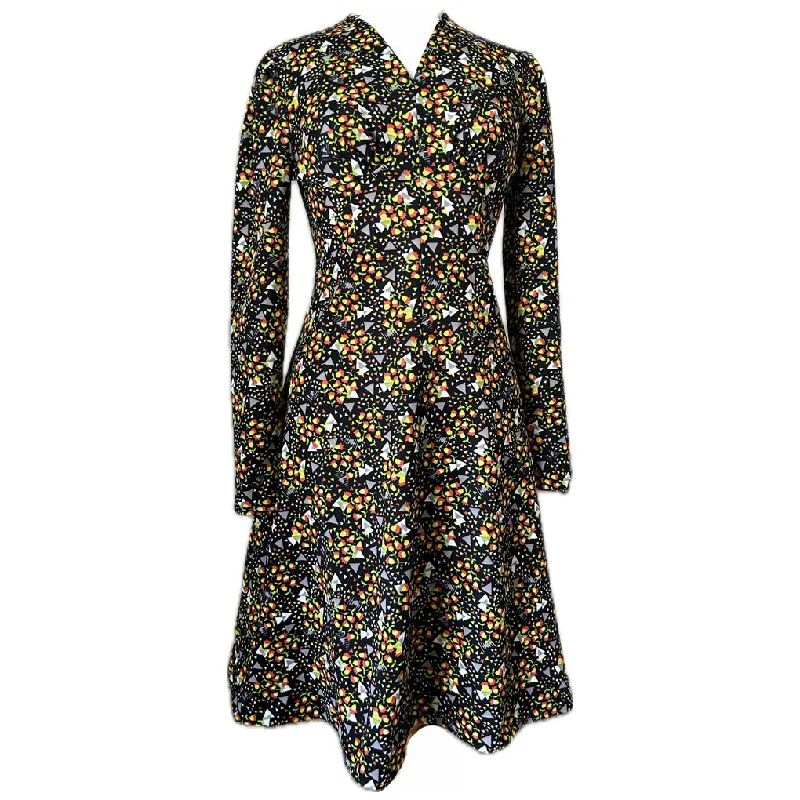 Massive Deals Ditsy floral/geo print vintage 1970s long sleeved day dress