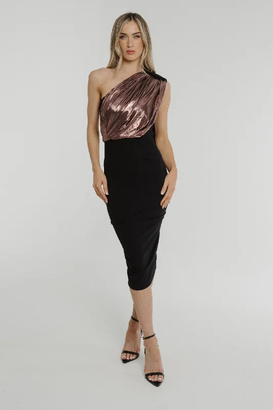Final Clearance Alexandra Rose Gold Drape Dress In Black