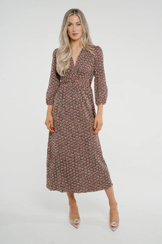 Closeout Lily Printed Dress In Black & Red Mix