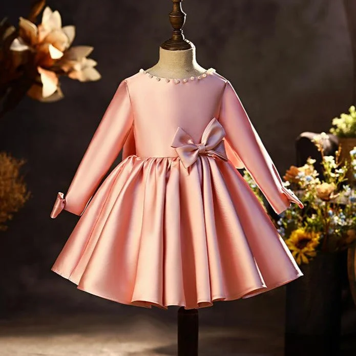 Holiday Sale Girl Princess Dress Baby Girl Long-sleeved Beaded Bow Birthday Party Dresses