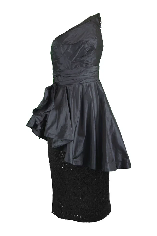 Don't Wait Vintage Sequinned Taffeta Asymmetrical Evening Gown, 1980s