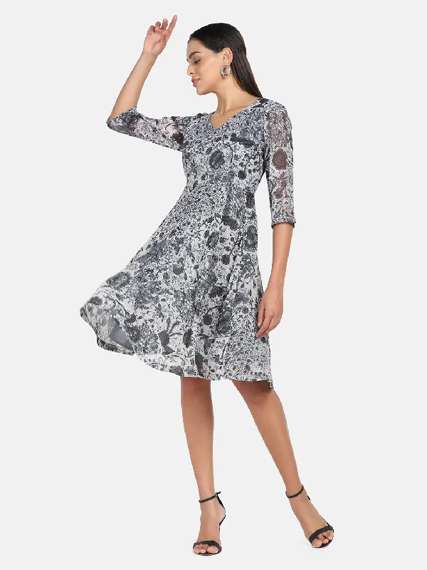 Price Meltdown Abstract Print  Outdoor Dress - Grey and White