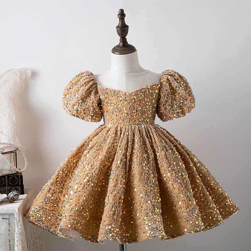 Reduced Prices Baby Girl Birthday Party Dress Girl Puff Sleeve Sequin Pageant Princess Dress Toddler Formal Dresses