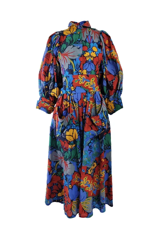 Savings Event Droopy & Browns Huge Puff Sleeve Fine Wool Dress, 1980s