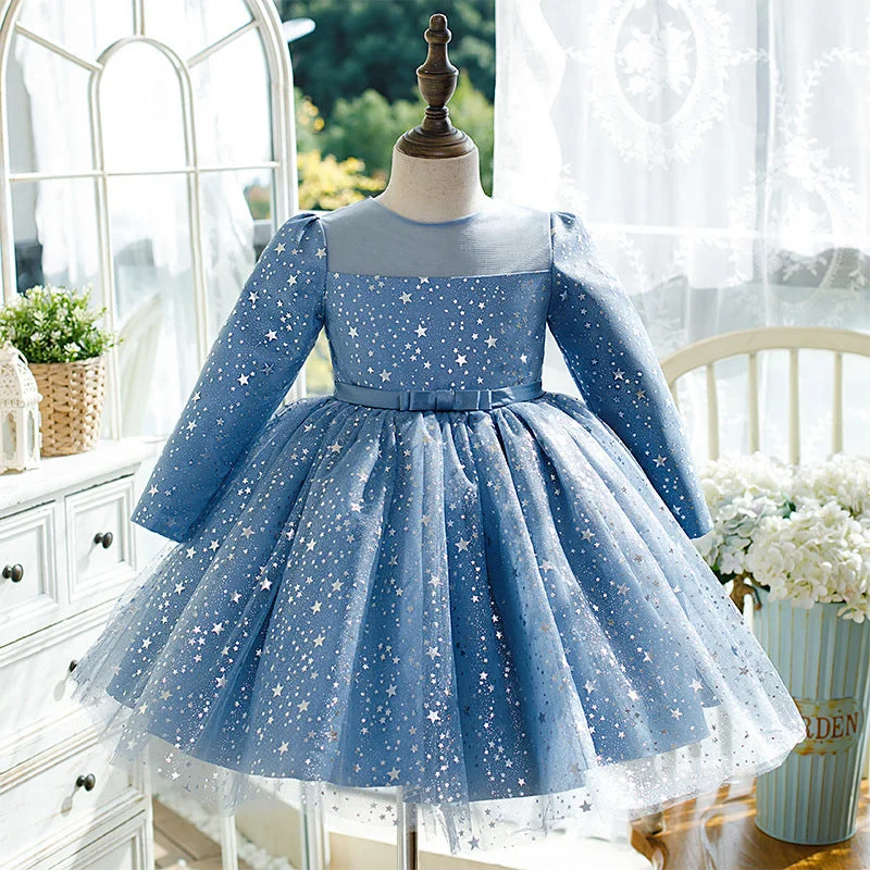 Midnight Sale Baby Girl Birthday Party Dresses Toddler Star Print Long Sleeve Blue Ball Gowns Midnight Sale Baby Girl Birthday Party Dresses Toddler Star Print Long Sleeve Blue Ball Gowns