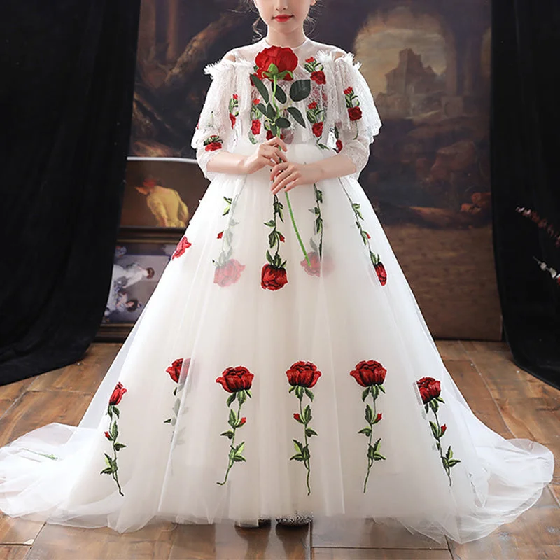 Act Fast Flower Girl Dress Children White Wedding Floral Trail Gorgeous Party Princess Dress Act Fast Flower Girl Dress Children White Wedding Floral Trail Gorgeous Party Princess Dress