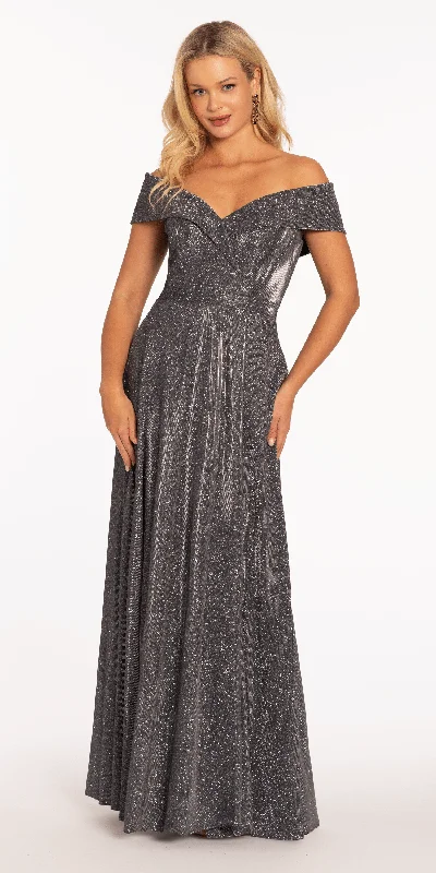 Off The Shoulder Surplice Two Tone Metallic Dress