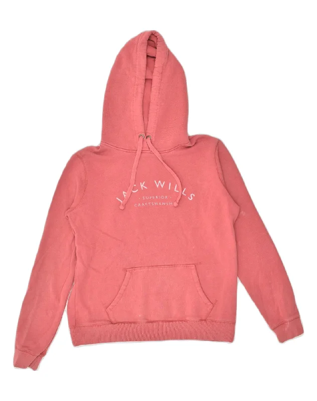 Price Rollback JACK WILLS Womens Graphic Hoodie Jumper UK 12 Medium Pink Cotton