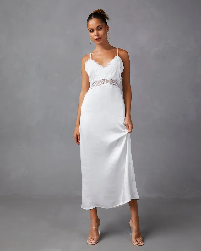 Therese Satin Lace Midi Dress