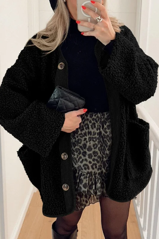 Discount Mania Women's Warm Winter Coats Casual Long Sleeve Button up Fuzzy Sherpa Fleece Jackets Outerwear