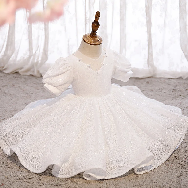 Get It Before It’s Gone Baby Girl Christening Dress White Princess Dress Sequins Puffy Baptism Dress