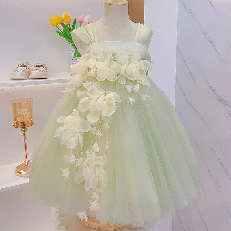 Hurry In Flower Girl Dress Baby Girl Cute Green Fluffy Pageant Princess Dresses
