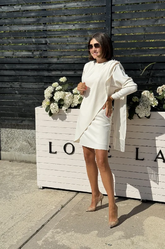 Deal Mania Kayla Drape Shoulder Dress In Cream