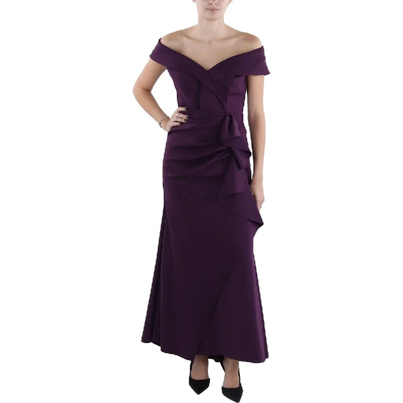 Xscape Womens Petites Off-The-Shoulder Long Evening Dress