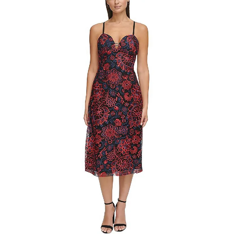 Guess Womens Embroidered Midi Cocktail And Party Dress