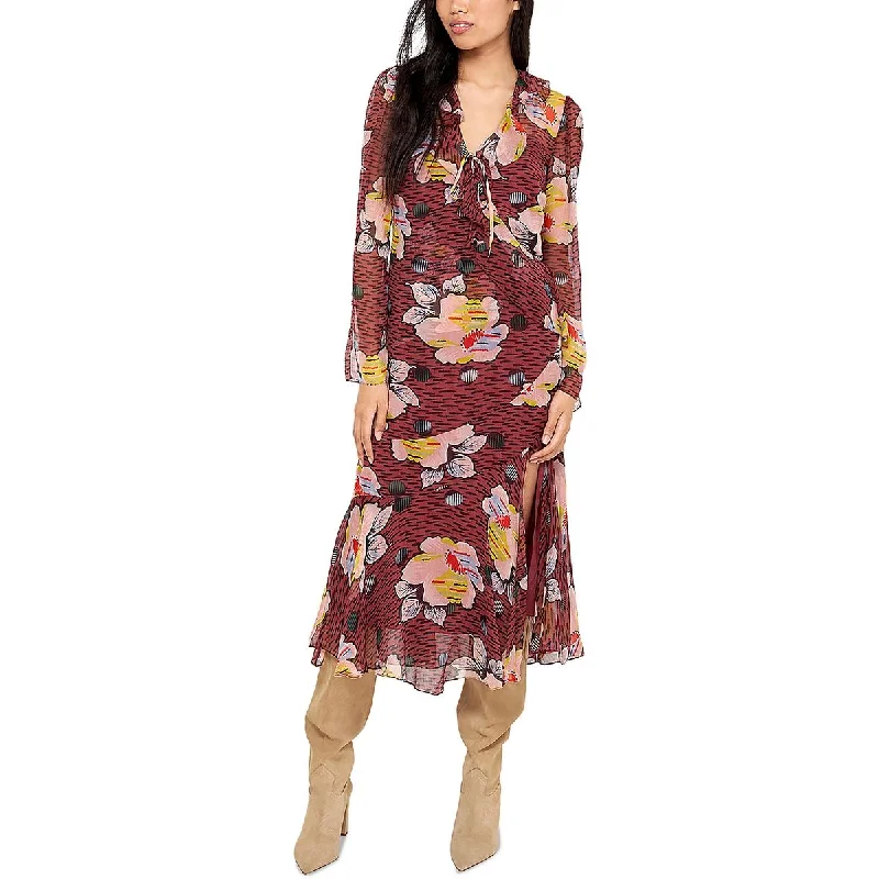 Joie Womens Printed Long Sleeve Midi Dress