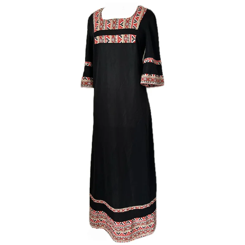 Discount Mania Geometric panel vintage 1970s black, red and white kaftan dress