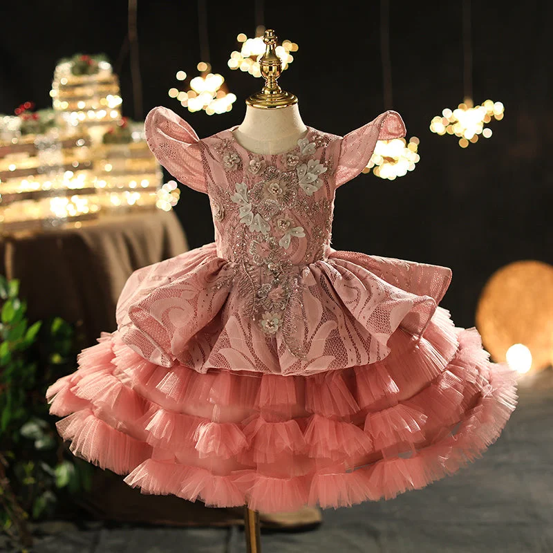 Limited Time Discount Toddler Ball Gowns Girl Pageant Formal Embroidered Flower Girl Dress Fluffy Cake Princess Dress