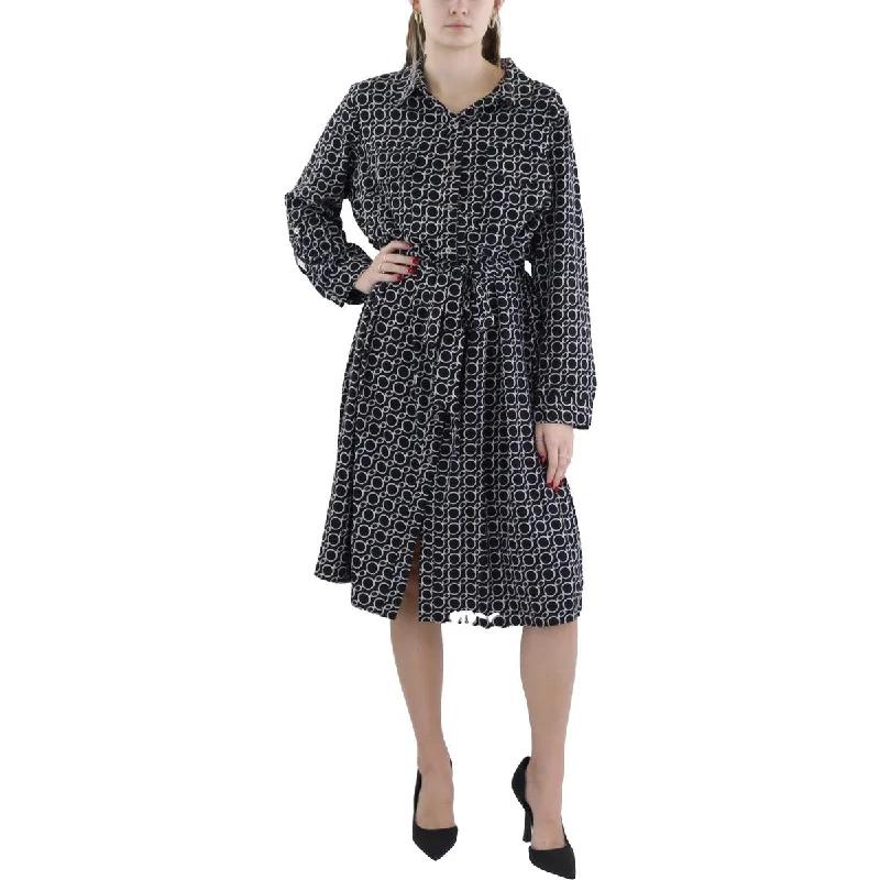 NY Collection Womens Printed Knee Length Shirtdress